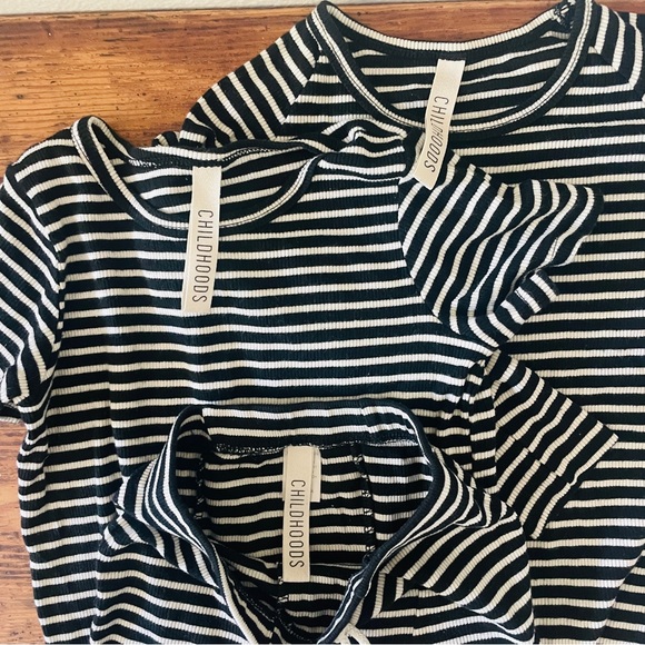 3 Piece Bundle - Black and Beige Cream Striped Childhoods Tops & Shorts - Picture 2 of 10